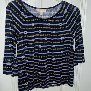Michael Kors Navy Blue Top With Chain Link Pattern - Size Medium